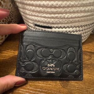 Coach Embossed Black Leather Card Holder